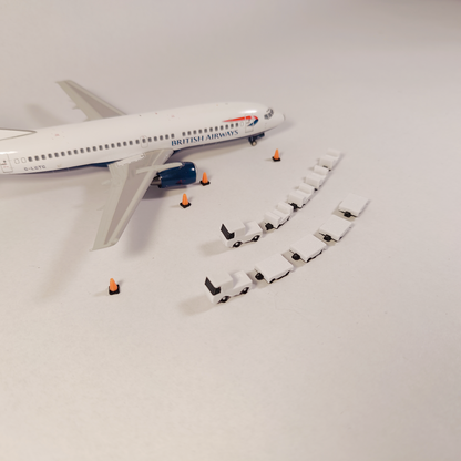 4x White Dolly Tug & ULD/Baggage Trailers Airport GSE Vehicle Models 1:200 Scale (Blank)