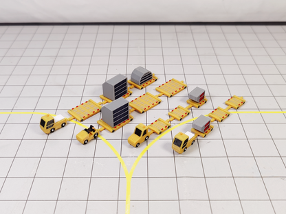 4x DHL Yellow Tug & Dolly ULD Cargo Trailers Airport GSE Models 1:200 Scale