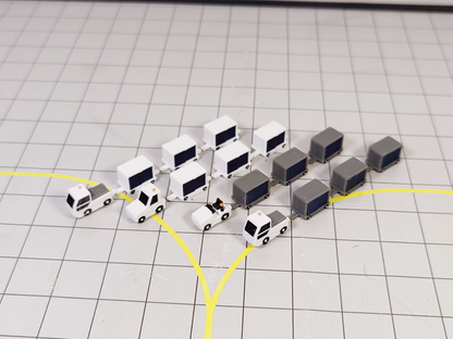 4x White Tug & Dolly Baggage Trailers Airport GSE Vehicle Models 1:200 Scale