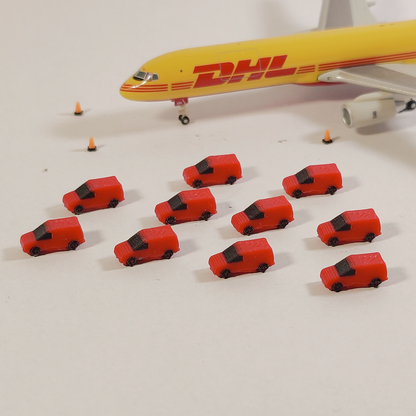 10x Small Engineering Vans Airport Aircraft Vehicles Models 1:400 Scale - Red (Post Van)