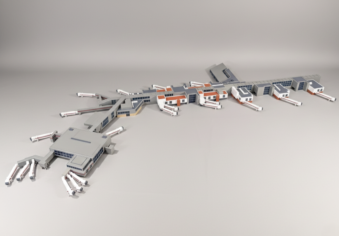 LONDON HEATHROW Terminal 3 (T3) 1:400 Scale Building Model Diorama + Bridges