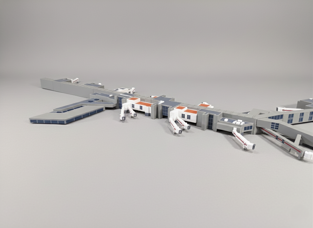 LONDON HEATHROW Terminal 3 (T3) 1:400 Scale Building Model Diorama + Bridges