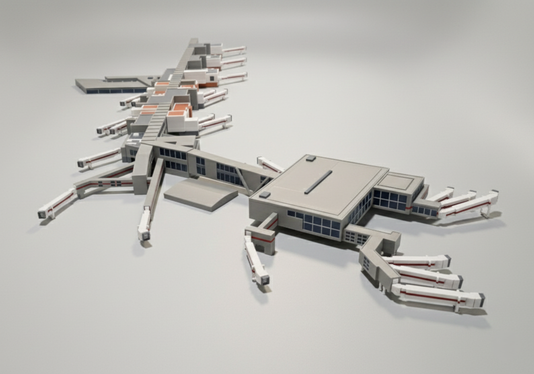 LONDON HEATHROW Terminal 3 (T3) 1:400 Scale Building Model Diorama + Bridges