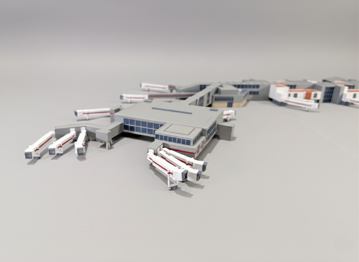 LONDON HEATHROW Terminal 3 (T3) 1:400 Scale Building Model Diorama + Bridges