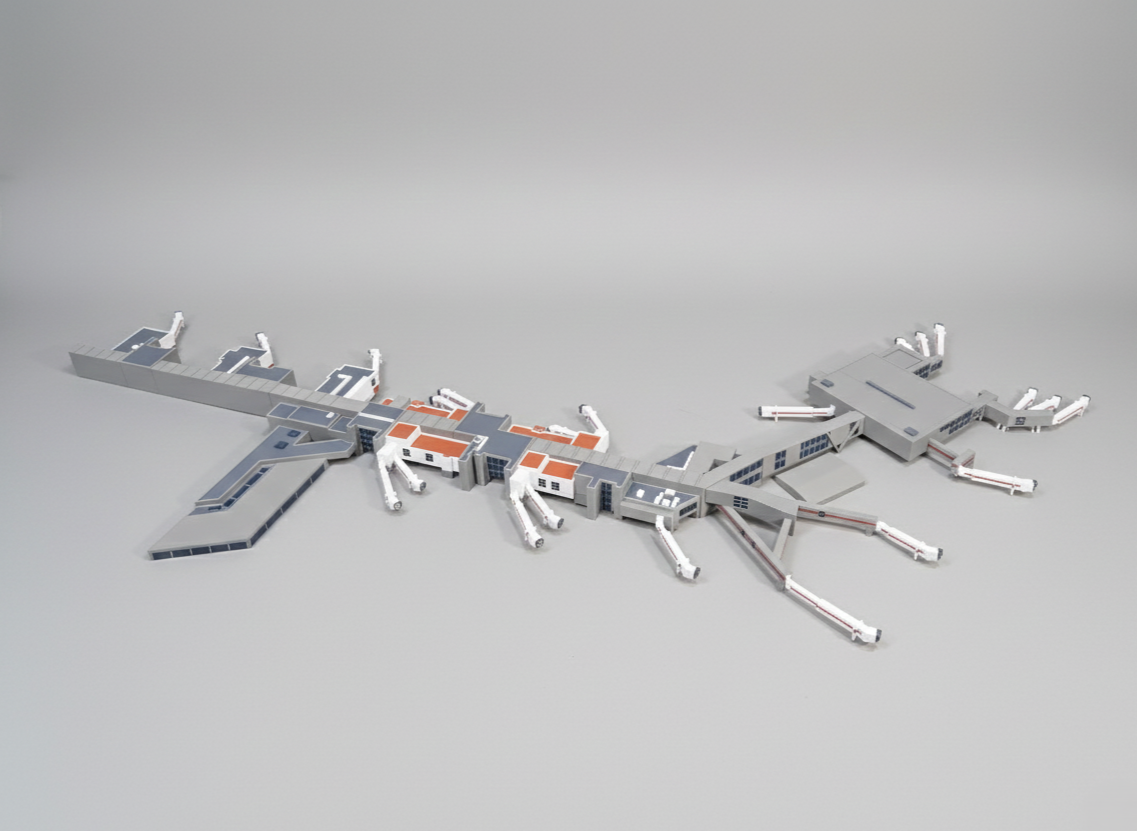 LONDON HEATHROW Terminal 3 (T3) 1:400 Scale Building Model Diorama + Bridges