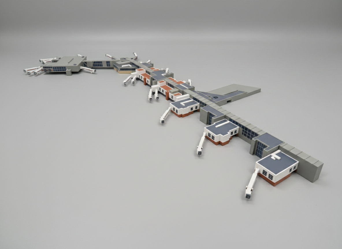 LONDON HEATHROW Terminal 3 (T3) 1:400 Scale Building Model Diorama + Bridges