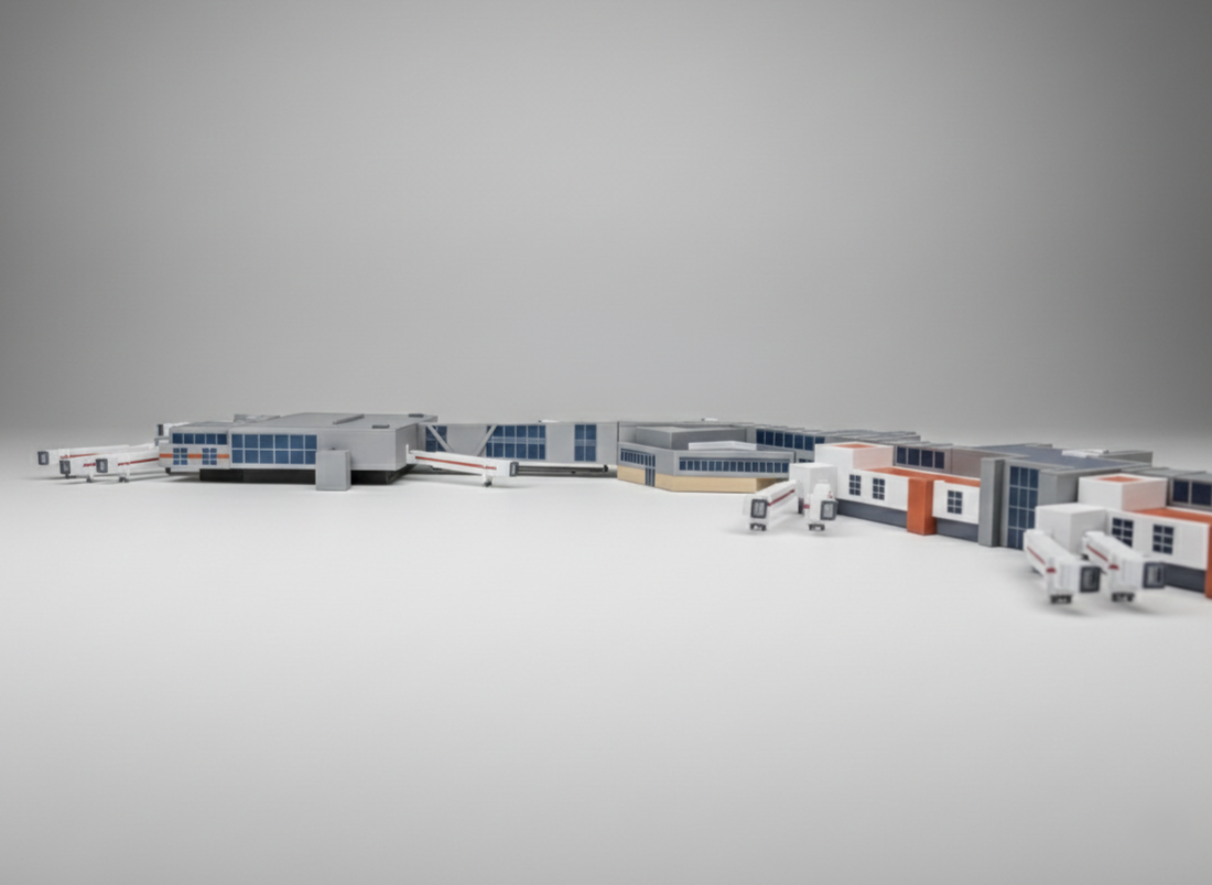 LONDON HEATHROW Terminal 3 (T3) 1:400 Scale Building Model Diorama + Bridges