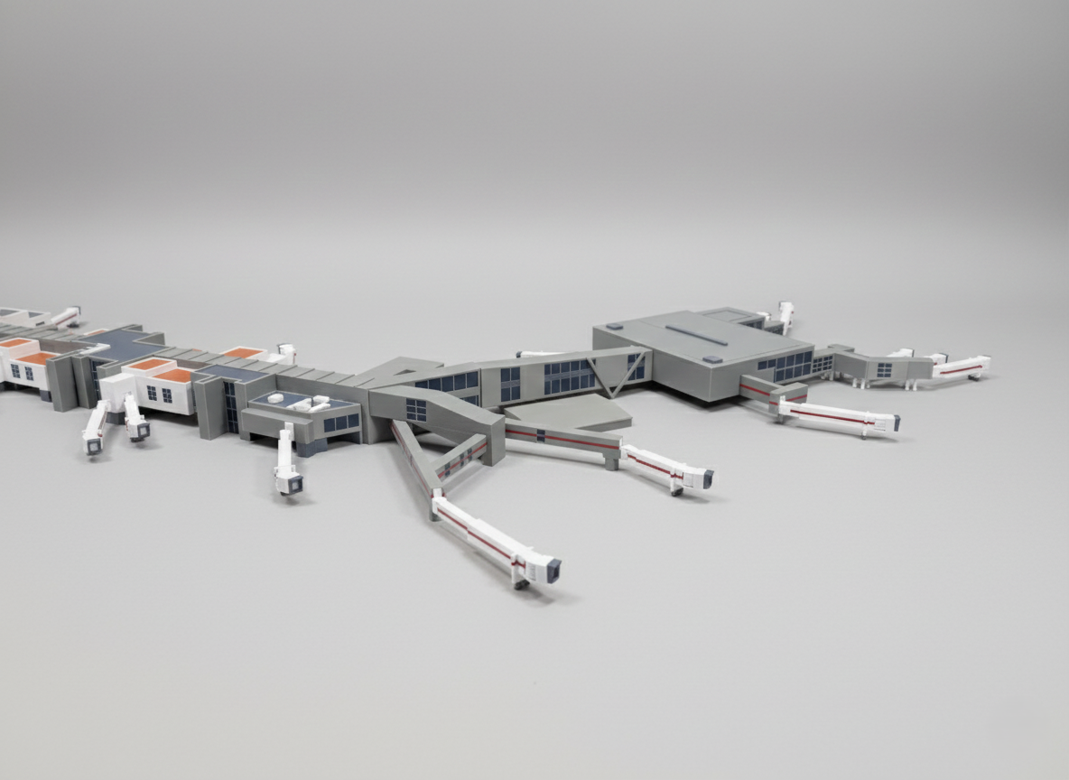 LONDON HEATHROW Terminal 3 (T3) 1:400 Scale Building Model Diorama + Bridges