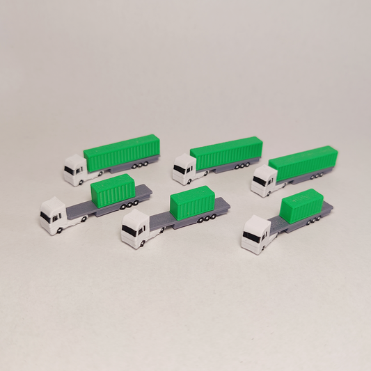 6x Green Articulated Container Truck/Lorry Airport GSE Vehicle 1:400 Scale Models