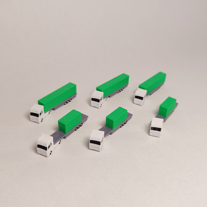 6x Green Articulated Container Truck/Lorry Airport GSE Vehicle 1:400 Scale Models