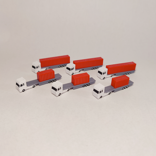 6x Red Articulated Container Truck/Lorry Airport GSE Vehicle 1:400 Scale Models