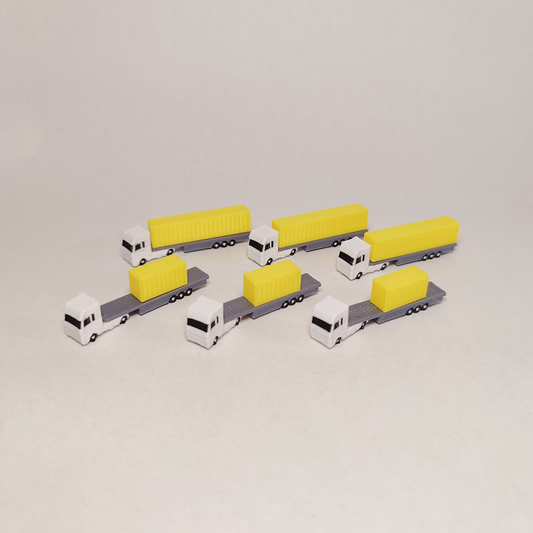 6x Yellow Articulated Container Truck/Lorry Airport GSE Vehicle 1:400 Scale Models